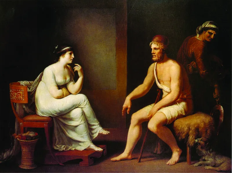 Figure 2.3 Penelope and Odysseus in a scene from Homer’s Odyssey, as depicted in 1802 by the German painter Johann Tischbein. For the ancient Greeks, Penelope represented all the virtues of a loving, dutiful partner. She remained faithful to her husband Odysseus despite his absence of some twenty years during and after the Trojan War. (credit: “Odysseus and Penelope” by H. R. Wacker and James Steakley/Wikimedia Commons, Public Domain)