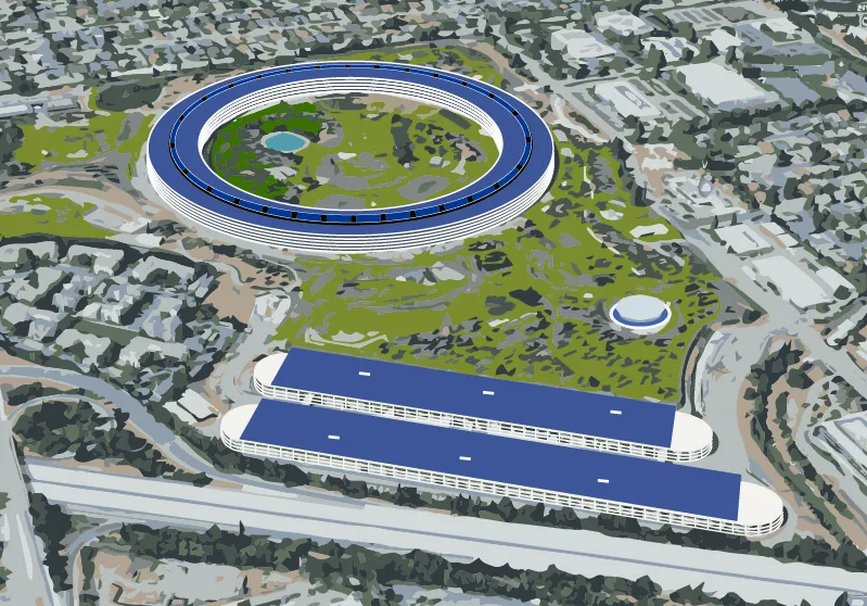 Figure 10.6 This likeness of the Apple Ring provides a sense of the scale of the building, which boasts a four-story cafeteria. (attribution: Copyright Rice University, OpenStax, under CC BY NC-SA 4.0 license)