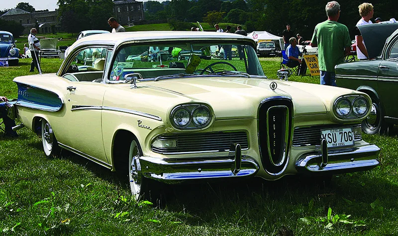 Figure 3.3 This Edsel Pacer was manufactured in 1958, the first year of production of the ill-fated Ford model, which ceased production in November 1959. (credit: modification of “Edsel Pacer 2-door Hardtop 1958 front” by “Redsimon”/Wikimedia Commons, CC BY 2.5)