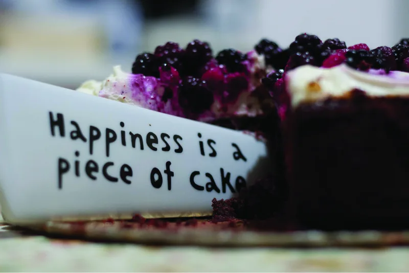 Figure 5.7 The pursuit of happiness is as near a universal human trait as we can find. It is not a coincidence that it appears in the American Declaration of Independence (1776), which was written by Thomas Jefferson and inspired by the British Enlightenment philosopher John Locke. However, the nature of human happiness is subjective. For example, everyone must eat to survive, but not everyone would agree that eating chocolate-raspberry cake brings happiness. (credit: “Happiness Is a Piece of Cake Close Up Photography” by Antonio Quagliata/Pexels, CC0)